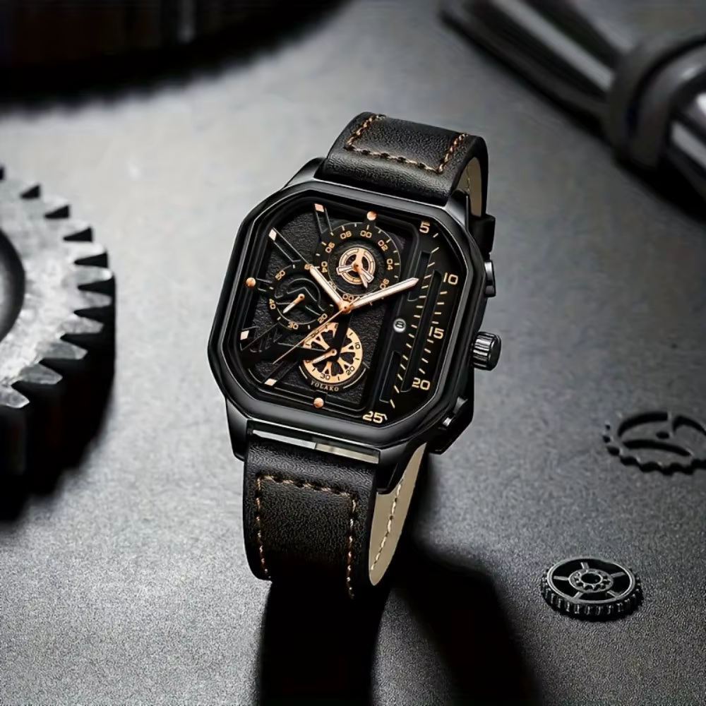 Montre carrée de luxe à grand cadran pour hommes