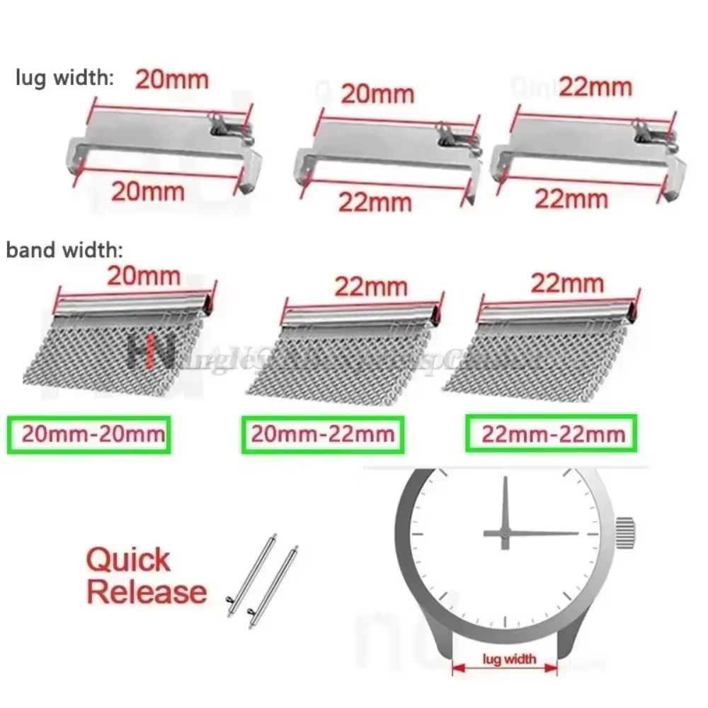 1 paire d'adaptateur de bracelet de montre 18mm à 20mm 22mm