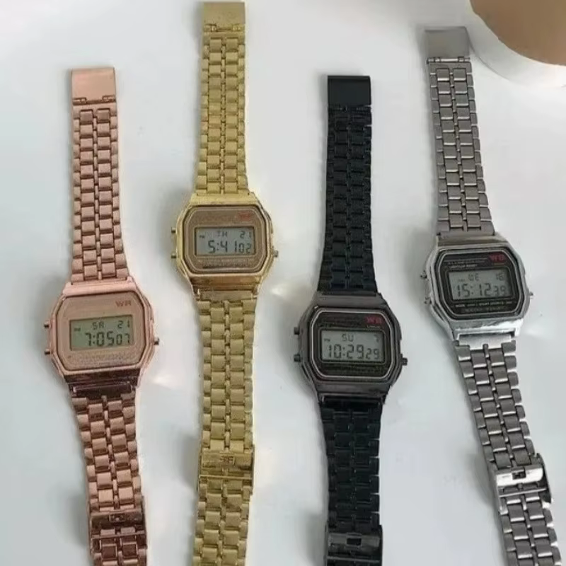 Montre numérique en acier inoxydable pour hommes et femmes