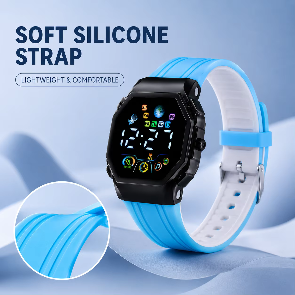 Montre électronique numérique LED unisexe