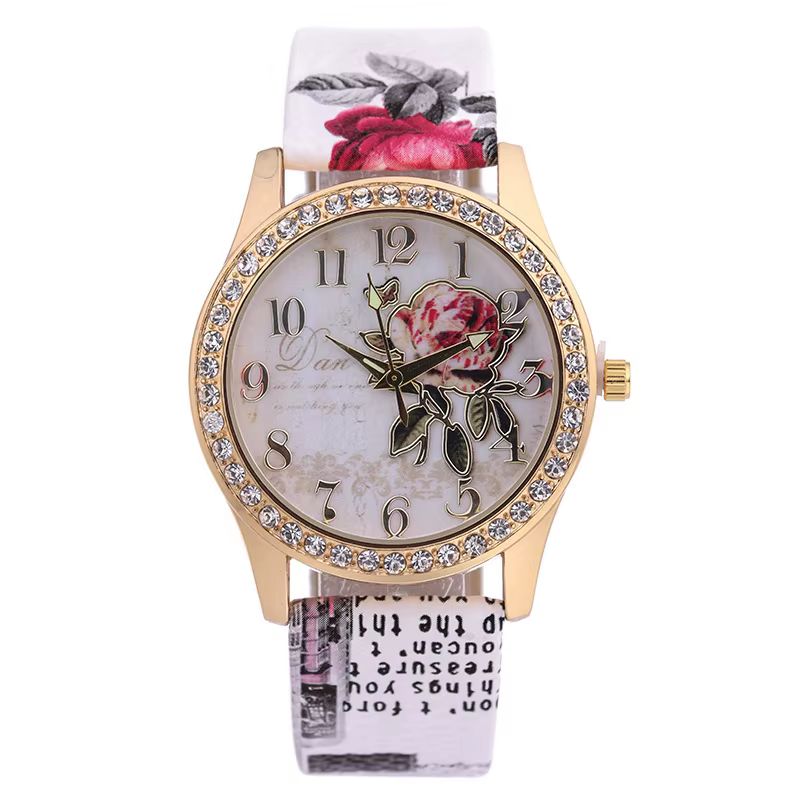 Mode dames montres femmes imprimé fleur montre de luxe Quartz décontracté en cuir montre-bracelet