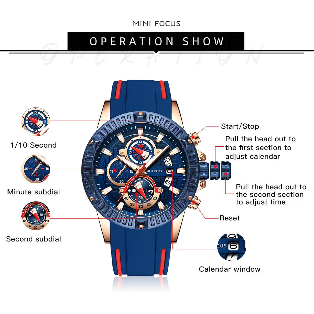 Top marque MINI FOCUS montre pour hommes bracelet en Silicone étanche Quartz chronographe