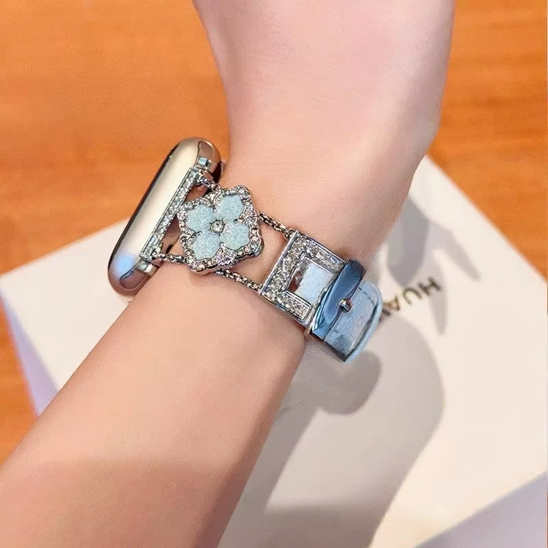 Feeling d'or cinq fleurs en cuir véritable compatible avec le bracelet iWatch 38mm 40mm 41mm 42mm 44mm 45mm 49mm