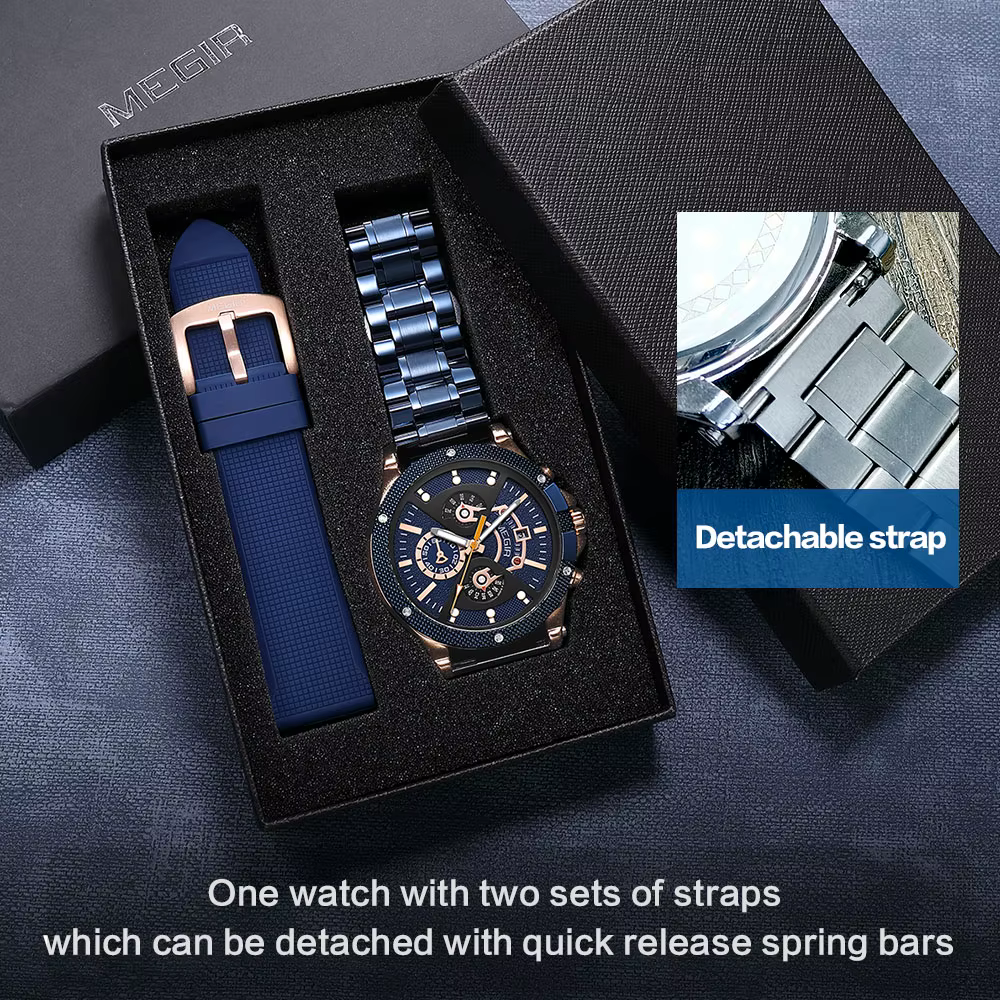MEGIR – montre-bracelet à Quartz analogique en acier inoxydable pour hommes