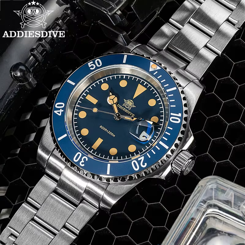ADDIESDIVE 41mm AD2054 montre pour hommes plongée mouvement à Quartz japonais 200m étanche 316L acier inoxydable lunette en céramique lumineuse