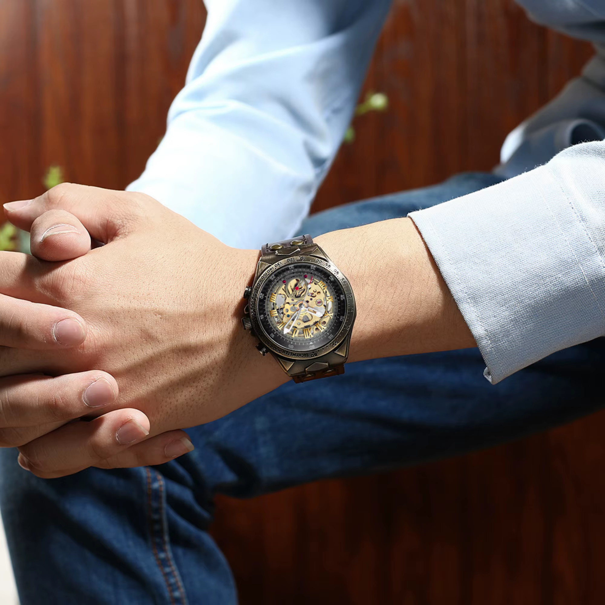 Montre mécanique automatique pour homme, boîtier en alliage, cadran ajouré, bracelet, montre-bracelet de luxe à remontage automatique, cadeau pour les messieurs