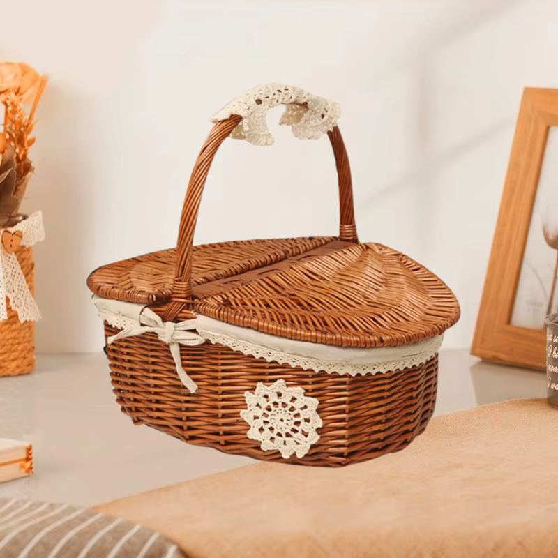 Mir de pique-nique fait à la main WUNICEF, sac de camping, panier de rangement avec couvercle, panier de nourriture, panier de fruits tissé