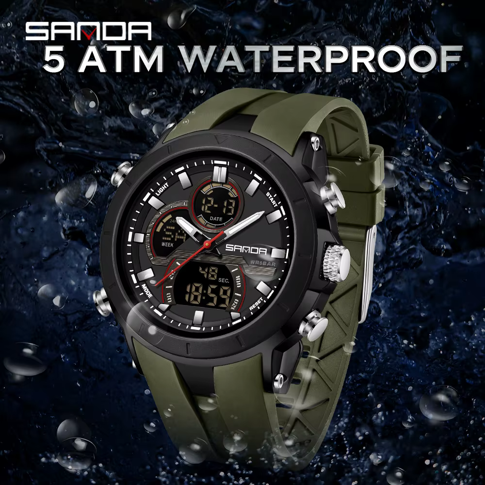 SANDA 6279 montres à Quartz électroniques pour homme double affichage grand cadran calendrier lumineux étanche Sports de plein air montre numérique