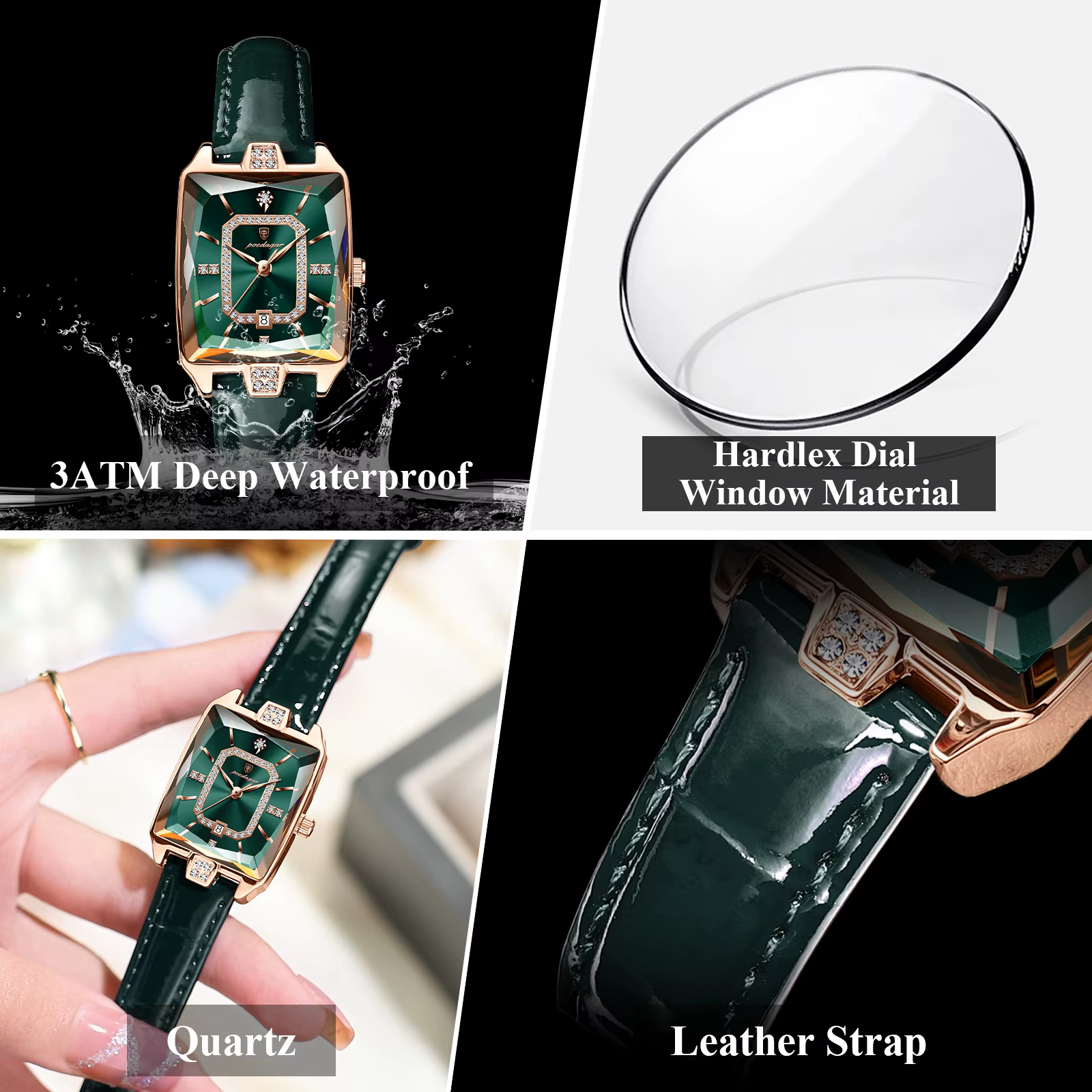 POEDAGAR Rectangle luxe femmes montres étanche Date cuir femme montre élégante mode Quartz