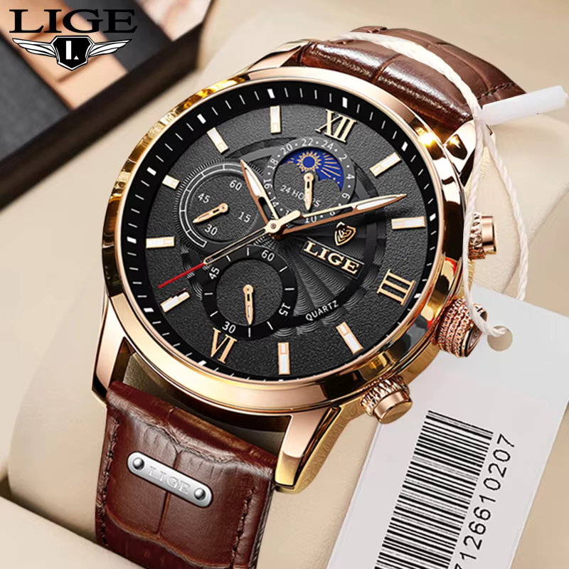 Montre-bracelet en cuir étanche pour homme