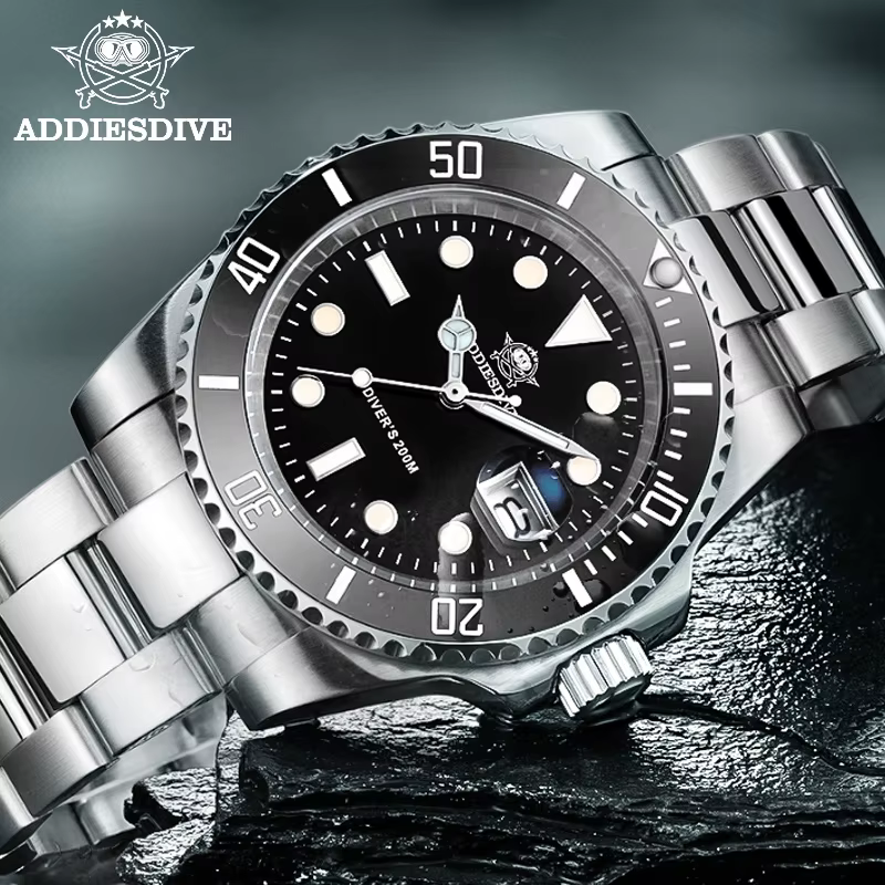 ADDIESDIVE montres à Quartz de plongée pour hommes lunette en céramique en acier inoxydable 316L montre-bracelet étanche rétro C3 montre analogique lumineuse