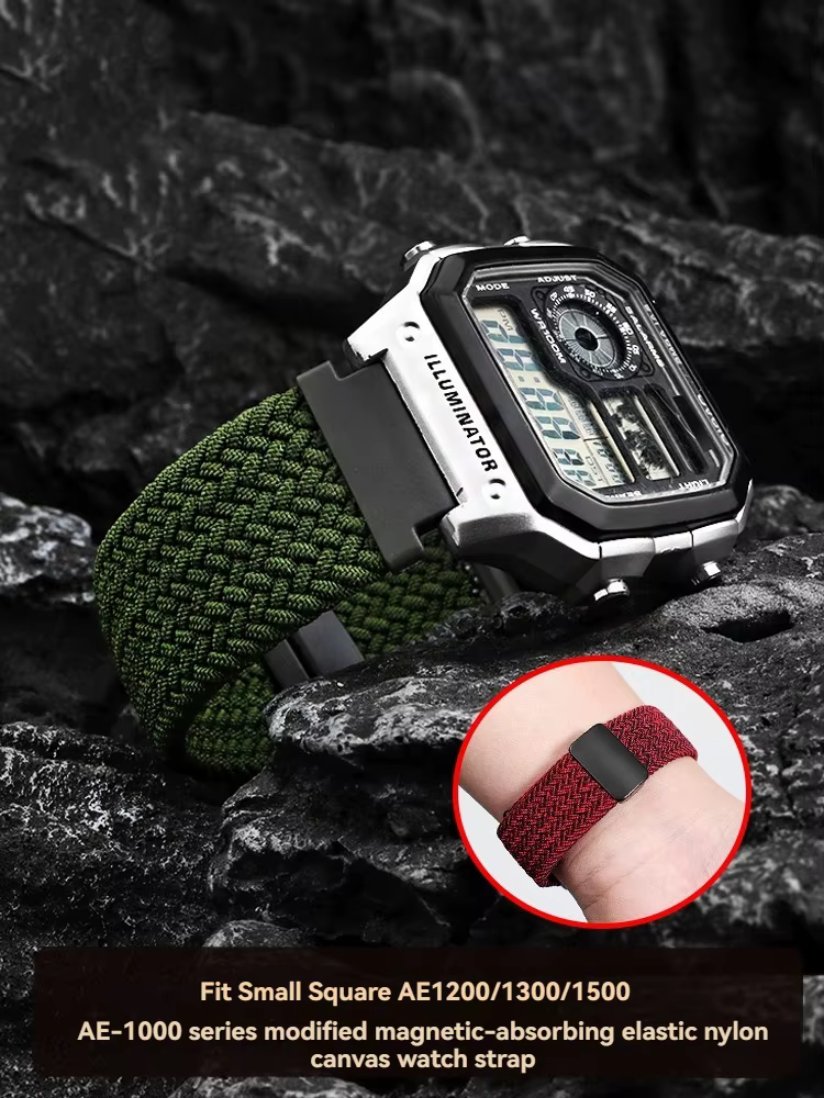 Bracelet de montre en nylon élastique pour Casio A158 A168 A159 A169 F91W AE-1200WHD/ae1300 | Boucle magnétique à
