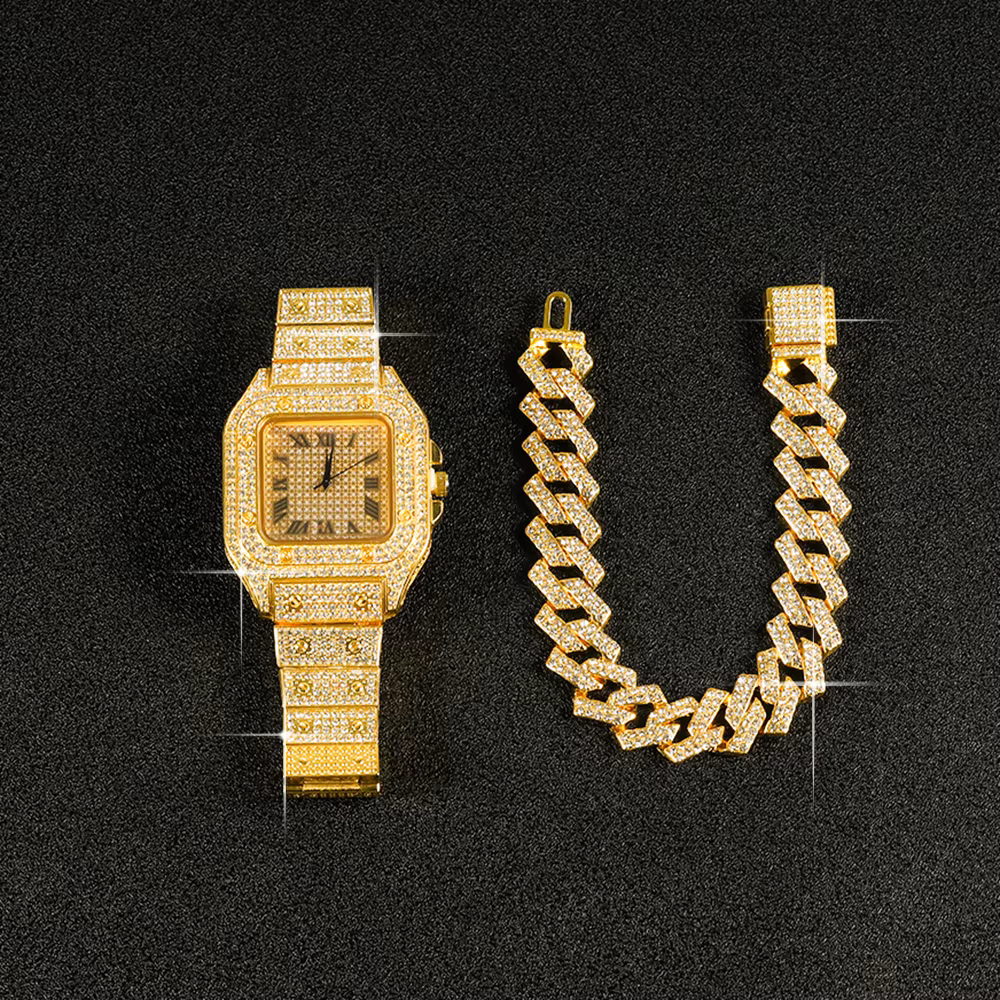 Ensemble bracelet et montre glacé pour hommes et femmes