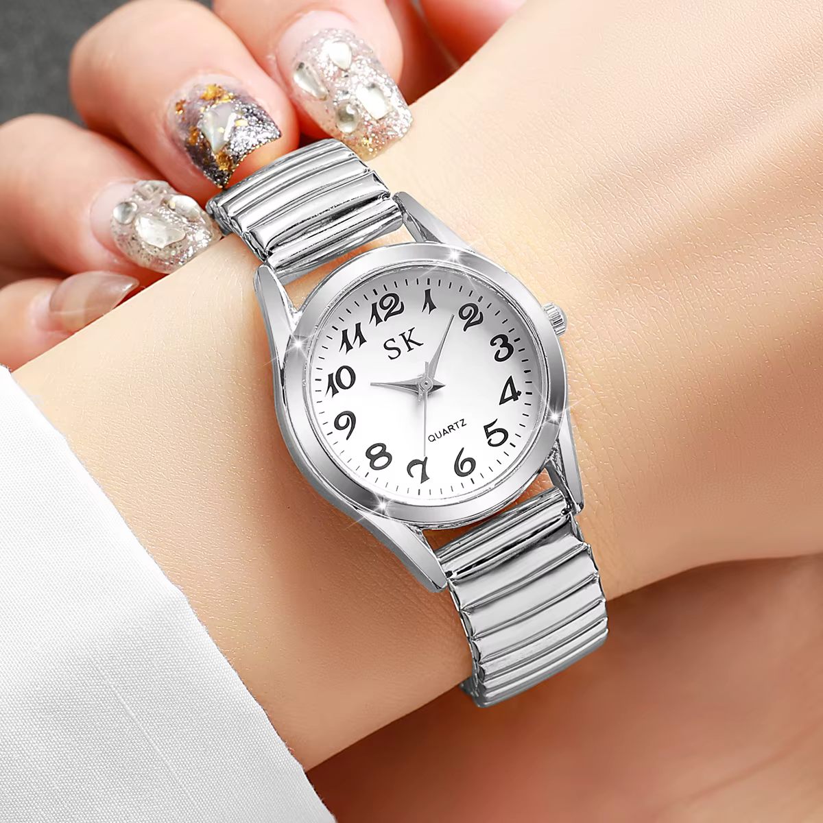Élégant petit cadran femmes montres mode bracelet élastique montre à Quartz Reloj Mujer (sans boîte)