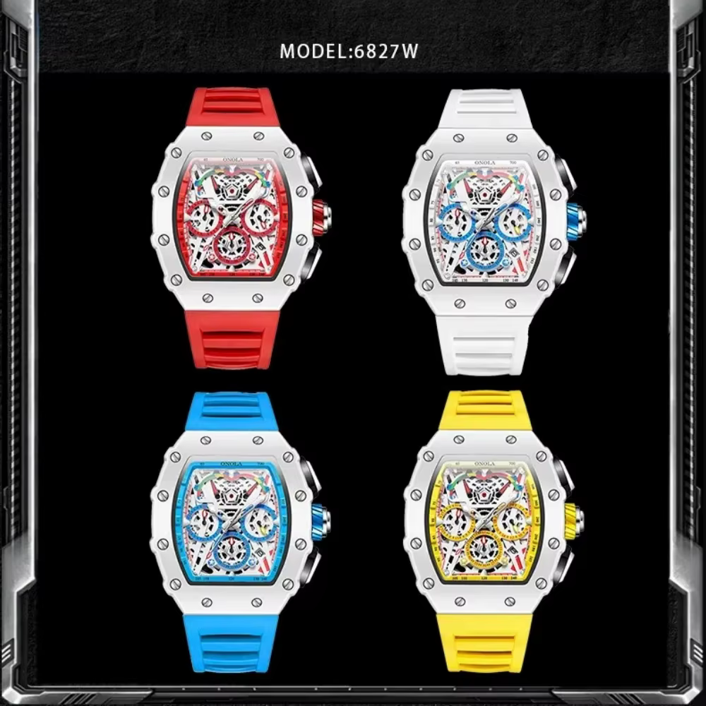 Montres pour homme ONOLA 6827W tendance blanc hommes montre étanche chronographe Quartz montre-bracelet sport bracelet en Silicone Reloj Hombre