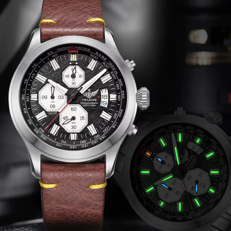 YELANG V1029S Montre à quartz pour homme 42 mm Mouvement japonais OS10 T100 Lumineuse 100M Étanche Style sport militaire Saphir