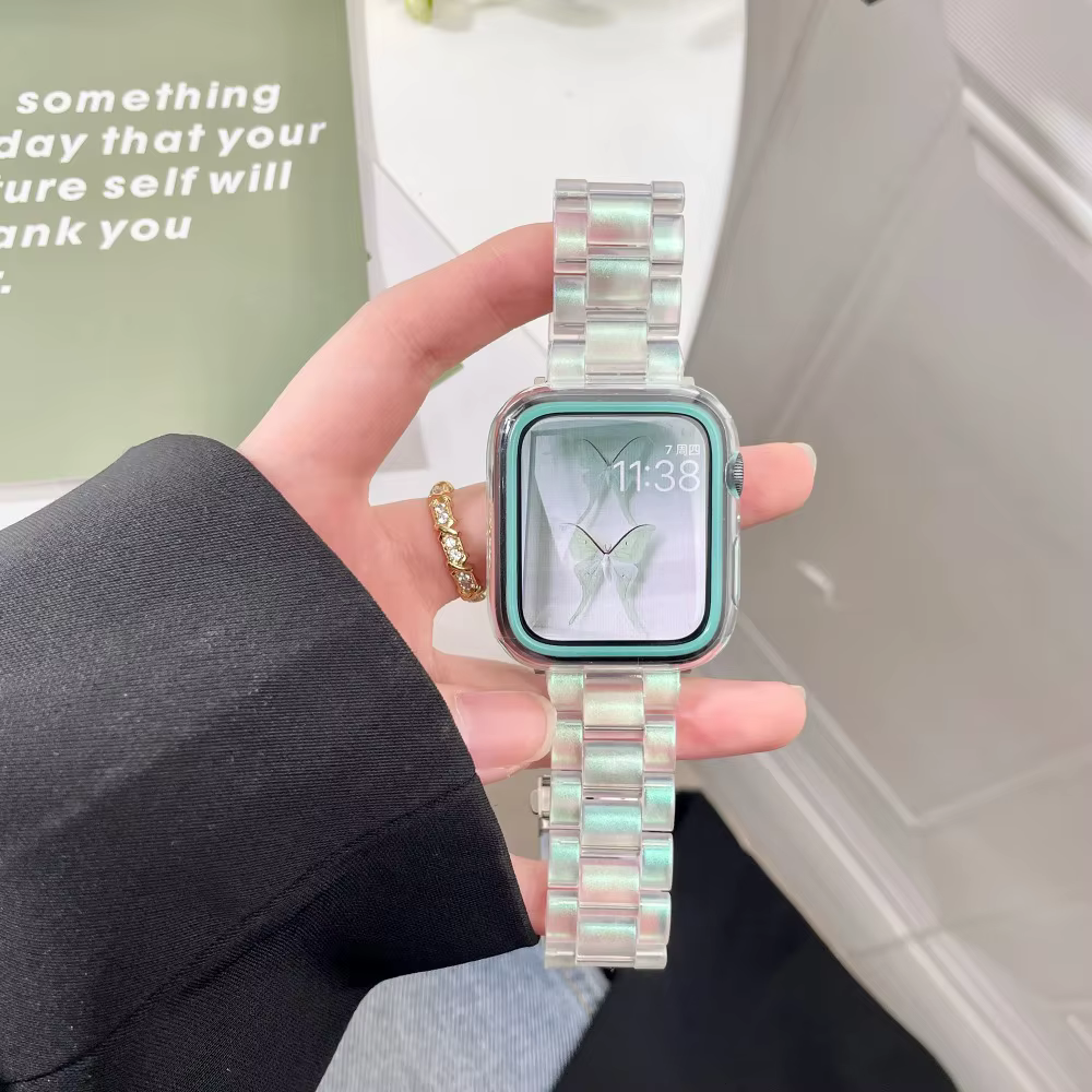 Bracelet Transparent arc-en-ciel en résine pour Apple Watch Ultra 2 49mm 10 46mm 7 8 9 41 45mm 38 40 42 44mm