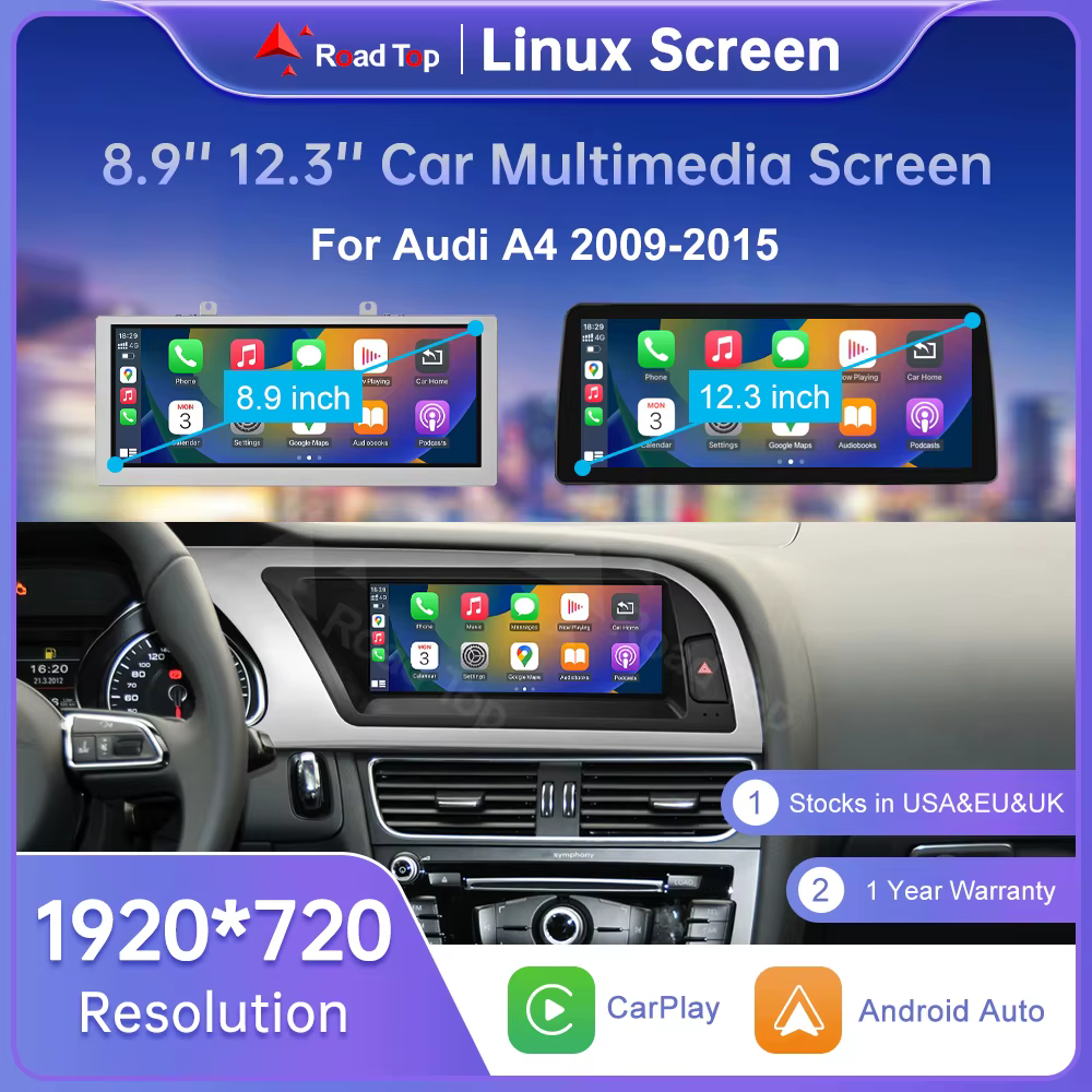 Écran multimédia Linux pour Radio supérieure de route, pour Audi A4 A5 2009 – 2015, CarPlay sans fil, Android Auto, Airplay, fonction de lecteur de voiture