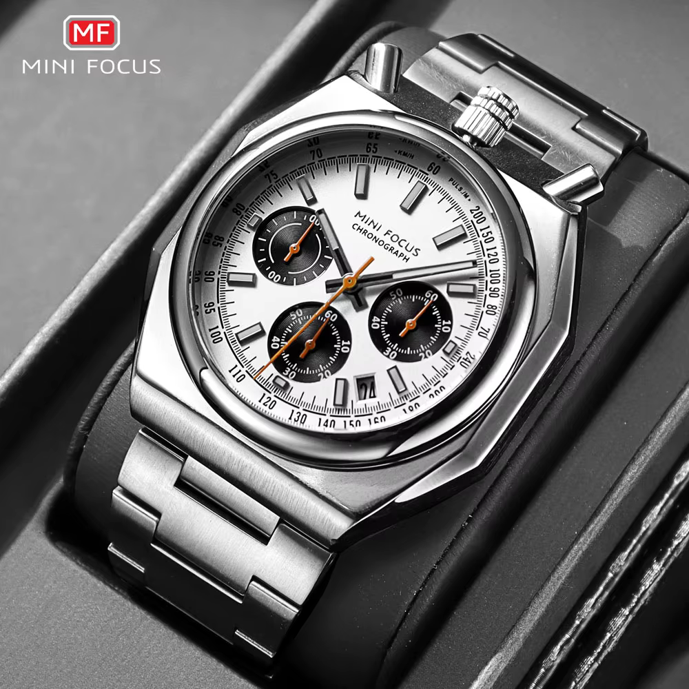 MINI FOCUS chronographe montre à Quartz pour hommes mode étanche montre-bracelet lumineuse avec calendrier bracelet en acier inoxydable 0601