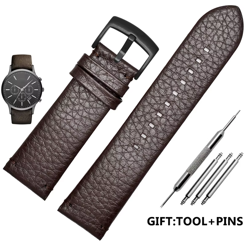 Bracelet de montre en cuir véritable pour homme