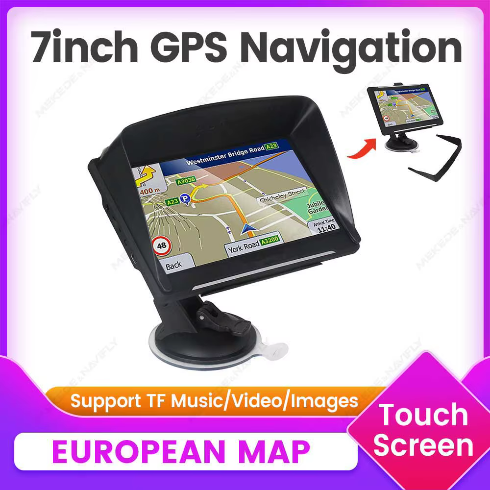 Navigation GPS pour voiture, écran tactile de 7 pouces, navigateur GPS européen, pare-soleil pour camion, carte Sat Nav, navigateurs GPS, Support TF, musique, vidéo FM