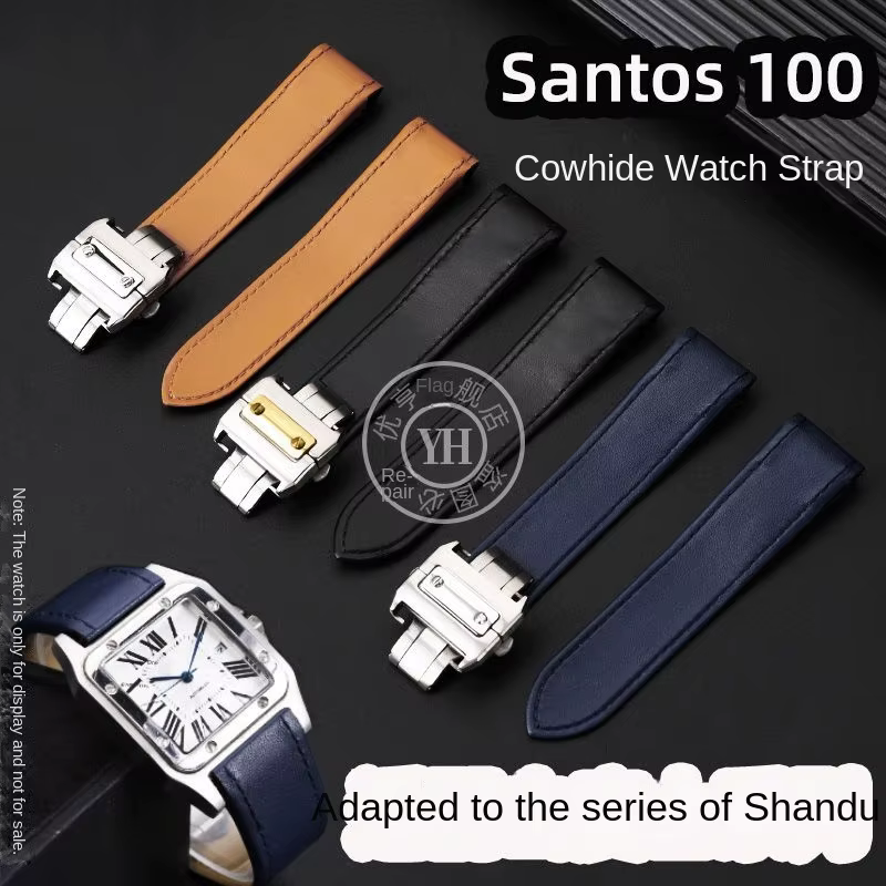 Pour Cartier Santos 100 Santos100 bracelet de montre en cuir véritable boucle pliante