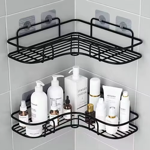 Étagères de rangement d'angle de salle de bains, support mural pour shampoing, panier de vidange de douche en fer, organisateur sans poinçon, accessoires de bain