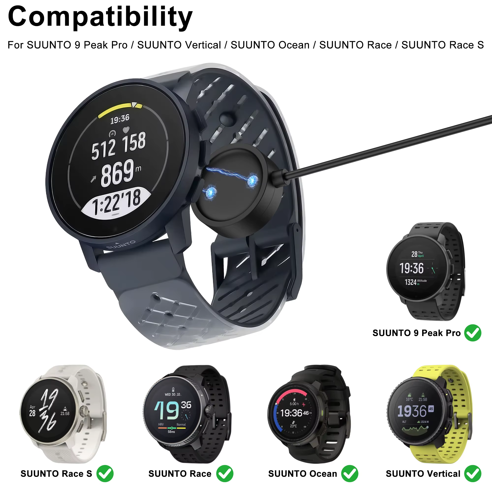 Câble de chargement magnétique USB pour SUUNTO 9 Peak Pro/Race S/Race/Ocean/support de station