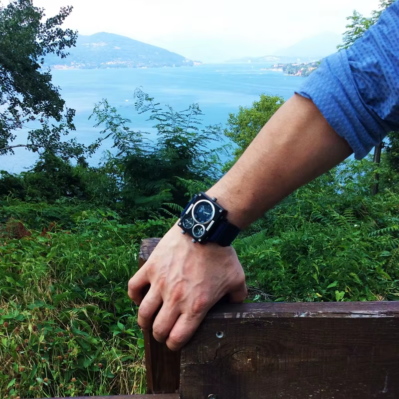 Oulm-Montre de sport à quartz verte pour homme