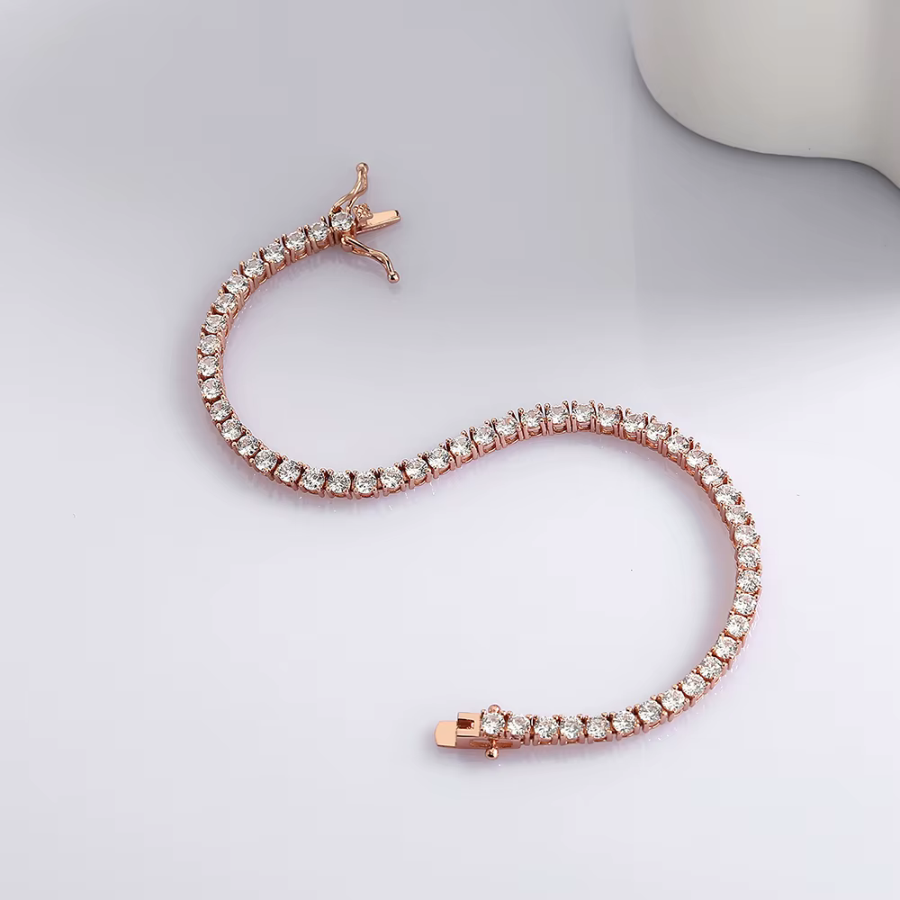 Bracelet tennis plaqué or rose en argent sterling 925 – Pavé Sparkly CZ de 3 mm, réglable 14 à 21 cm, cadeau éternel pour femme
