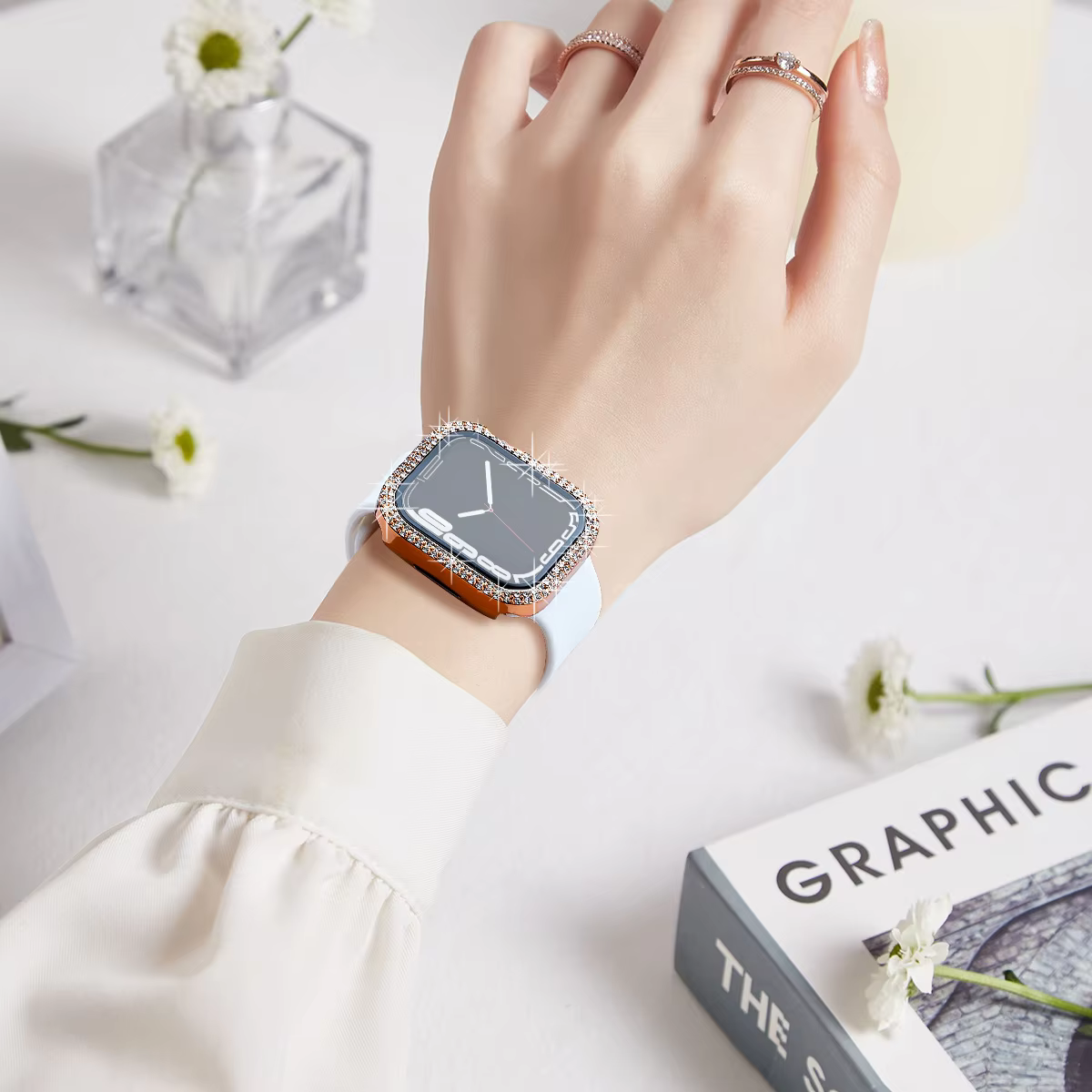 Étui en verre trempé avec film diamanté pour Apple Watch