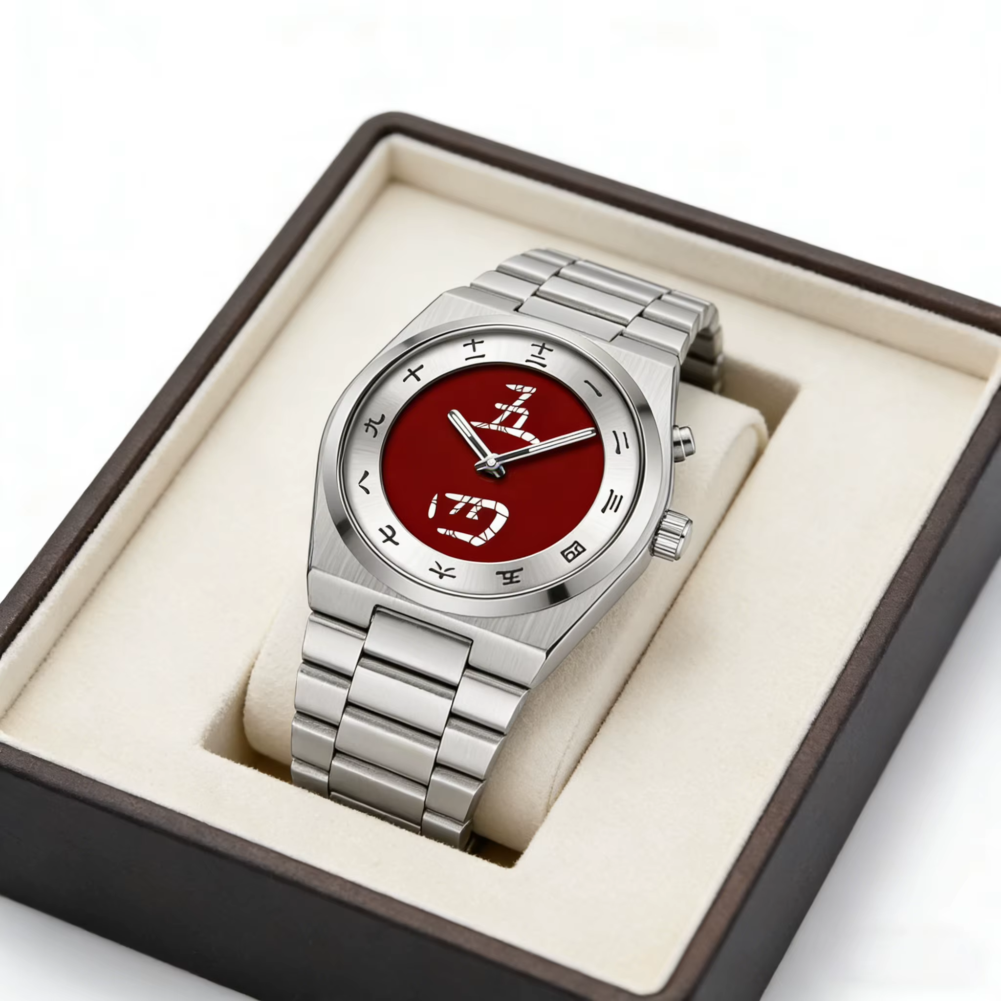 Montre à cadran avec caractères chinois pour homme - Montre-bracelet à quartz vintage avec bracelet en acier inoxydable