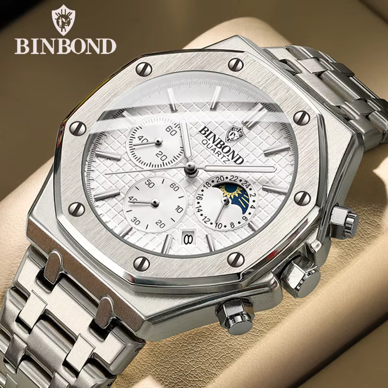 BINBOND qualité hommes montre de luxe haute homme Quartz montre-bracelet étanche lumineux Date en acier inoxydable