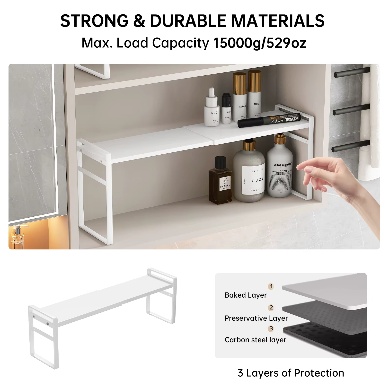 Boîte de rangement pour armoire à miroir de salle de bain, organisateur de cloison d'armoire de salle de bain, combinaison de support de rangement pour cosmétiques, organisation en couches