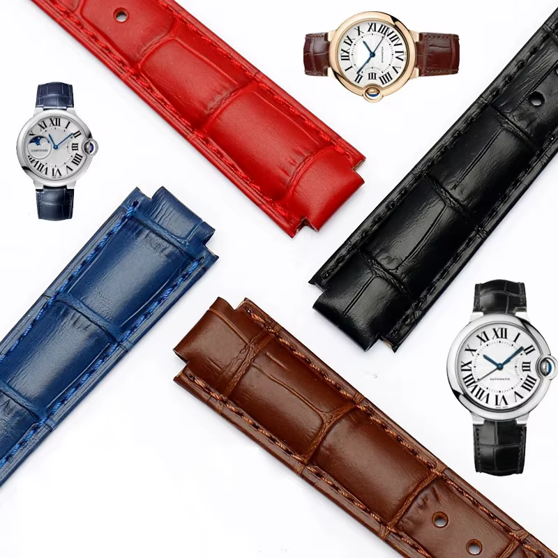 Bracelet de montre en cuir véritable pour Cartier Blue Balloon Series