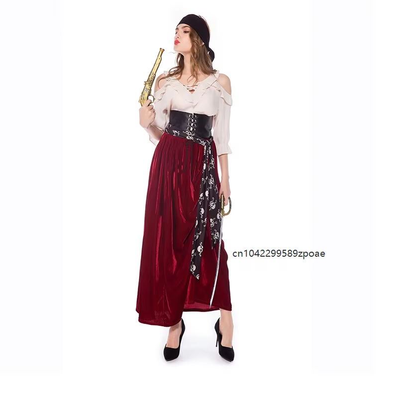 Costume de Capitaine Pirate pour Femme, Haut Irrégulier, Tenue de Fête de Haute Qualité pour Jeu de Rôle, Robe Gothique Médiévale pour Halloween et Mascarade