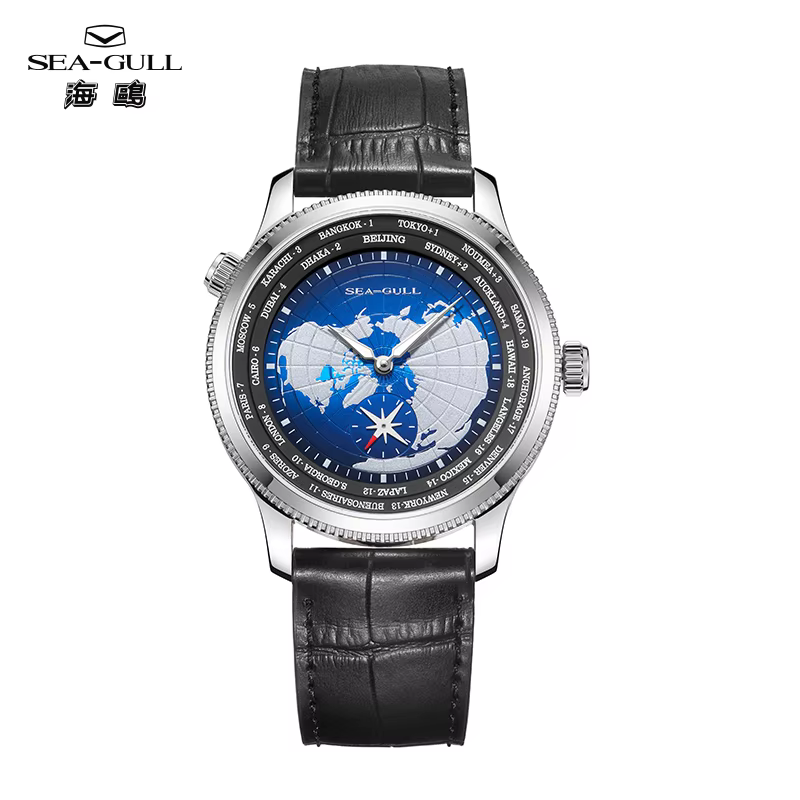 Mouette heure mondiale hommes montre GMT Zone terre carte