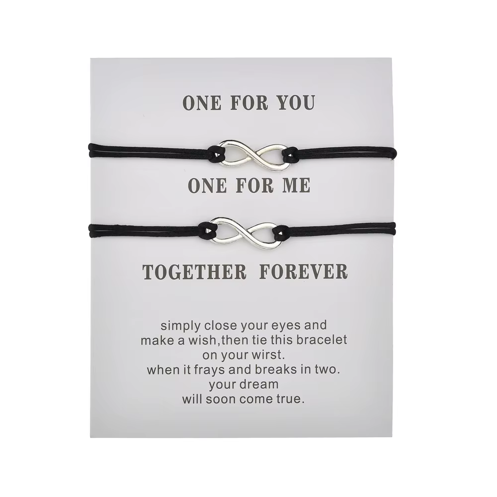 Bracelets de Couple en corde tissée infini, 2 pièces, pour femmes et hommes, corde tressée à la main, réglable à huit caractères, bijoux