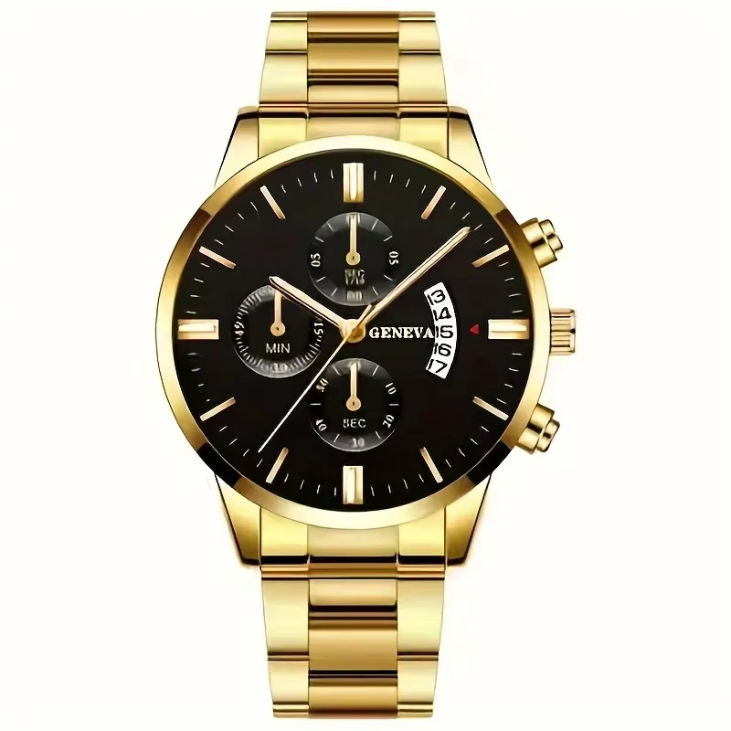 Montre à quartz vintage pour hommes avec calendrier