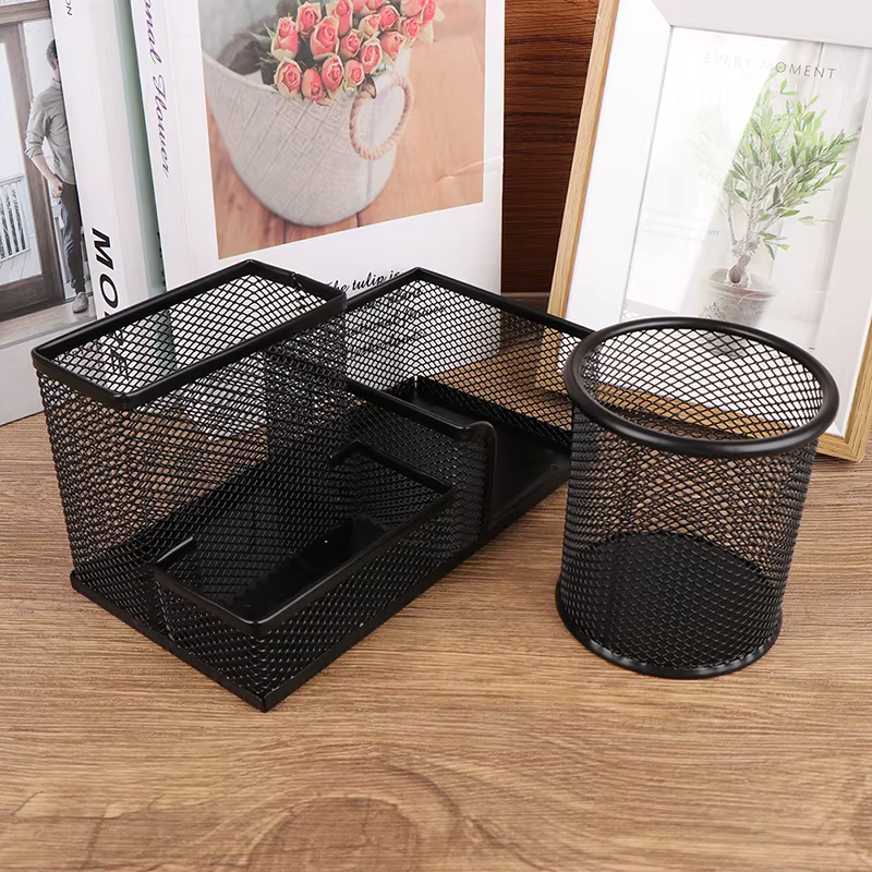 Support de rangement pour crayons, boîte de rangement, accessoires de bureau, ornement de bureau, organisateur de papeterie, porte-stylo créatif en métal