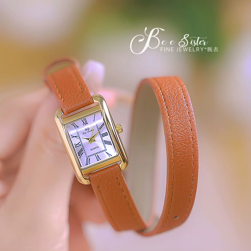 Montres à cadran romain rectangulaire vintage pour femme