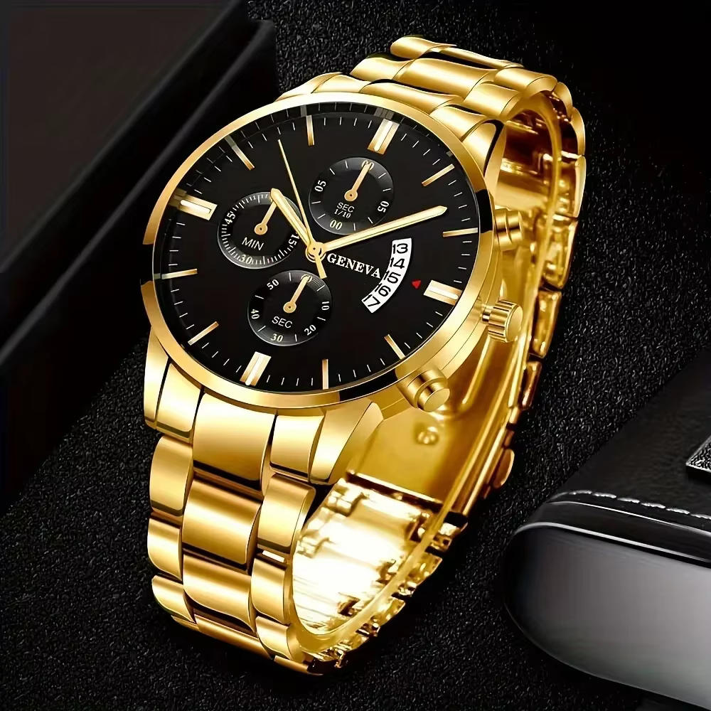 Montre à quartz vintage pour hommes avec calendrier