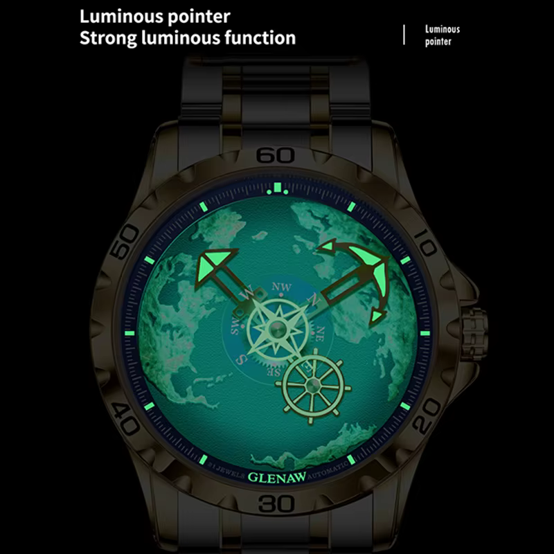 GLENAW Design nouveaux hommes montres série nautique voyageur en acier inoxydable brillant étanche montre mécanique