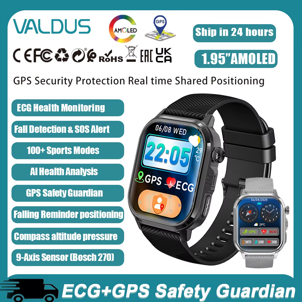 Montre connectée VALDUS CARDIGO AMOLED GPS+ECG pour homme et femme