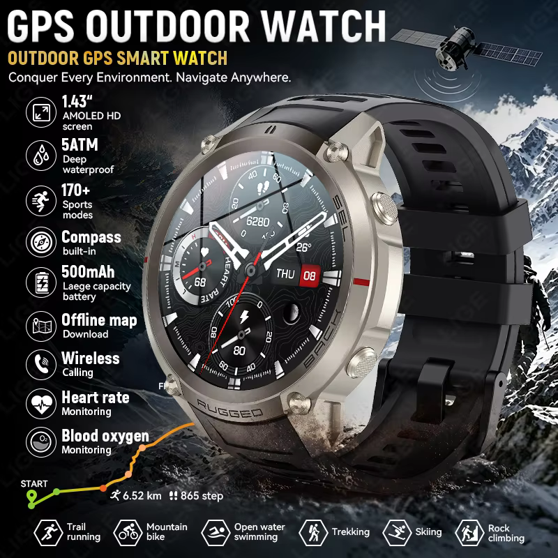 Nouvelle Montre Connectée GPS LIGE pour Activités de Plein Air avec Carte Hors Ligne