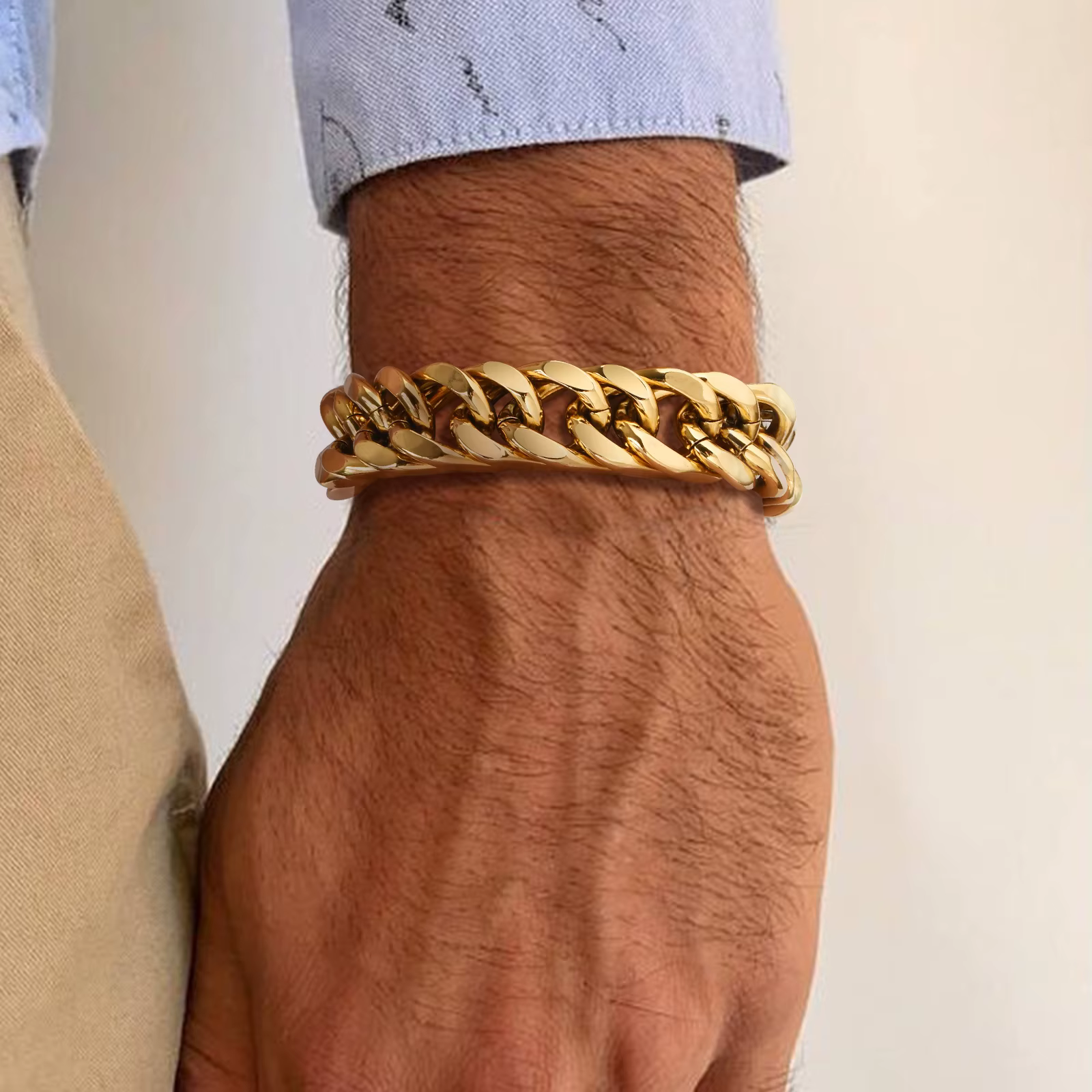 Bracelet chaîne épaisse plaqué or pour homme