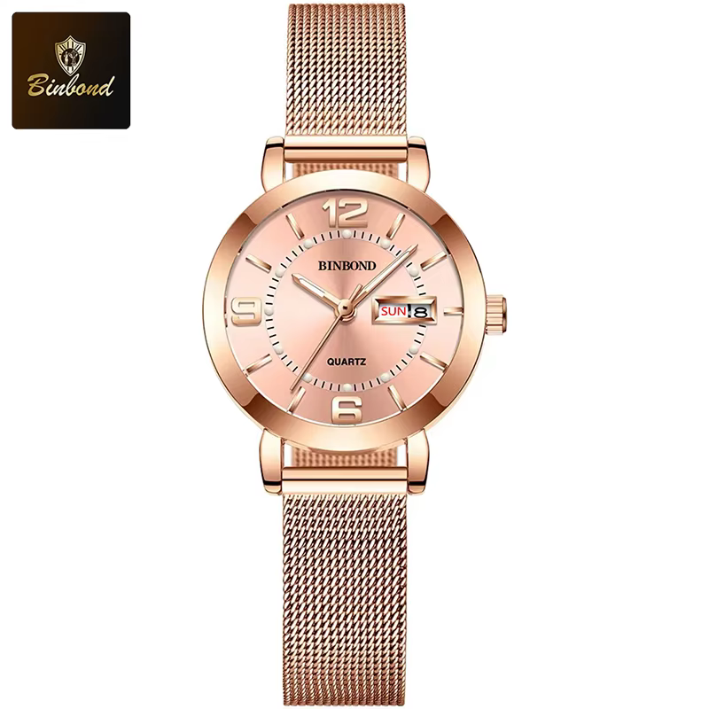 Montres-bracelets à quartz de luxe BINBOND pour femmes, lumineuses, étanches, avec affichage de la date et du jour, montres pour femmes, style business décontracté, Reloj Mujer