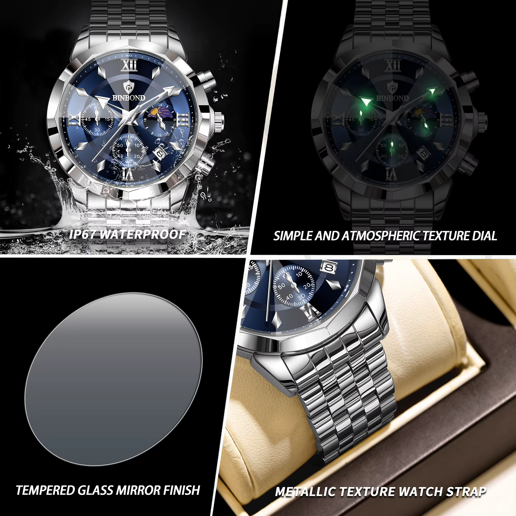 Montre chronographe BINBOND originale pour homme