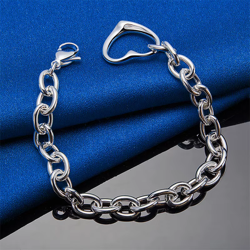 Bracelet minimaliste en forme de cœur en argent sterling 925 de 8 pouces pour les fêtes féminines, les mariages élégants, les accessoires de bijouterie