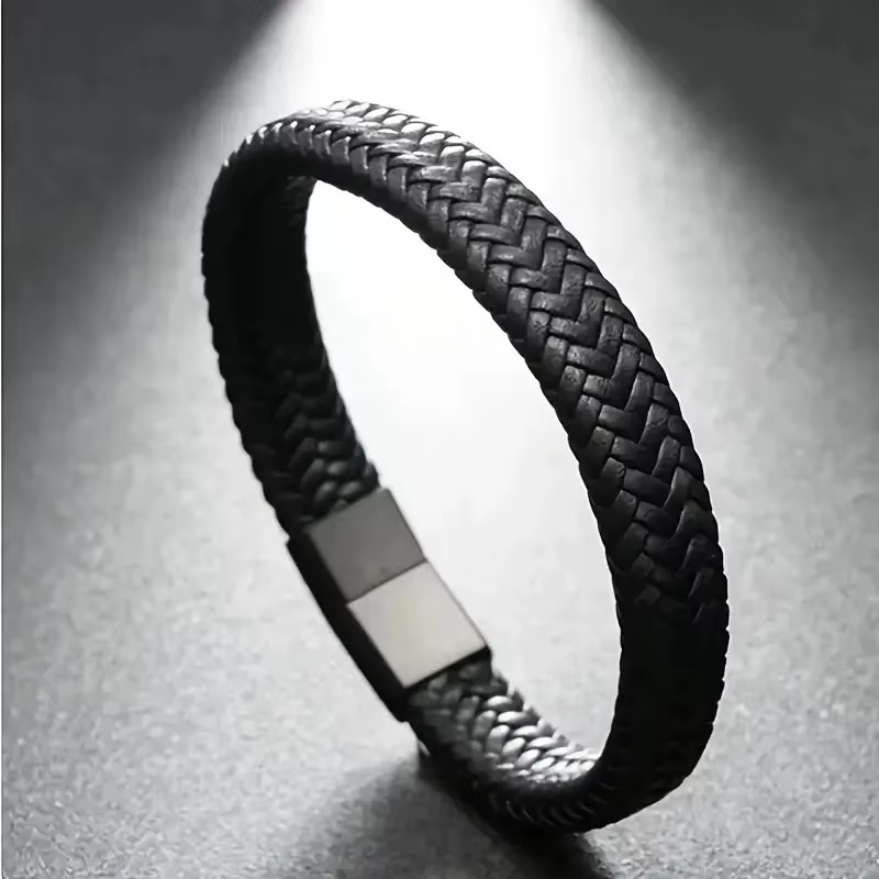 Bracelet magnétique en cuir PU noir pour hommes